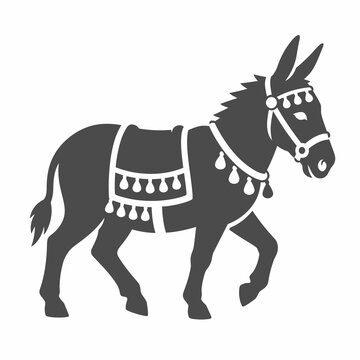 Stylized decorated donkey vector silhouette