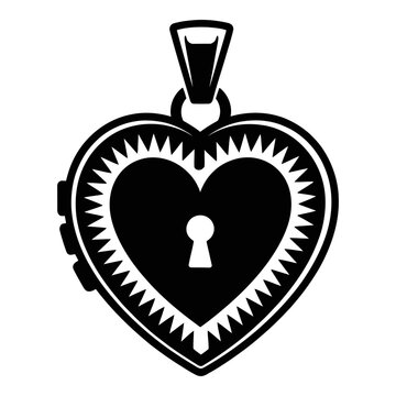 Heart shaped locket with keyhole black and white silhouette