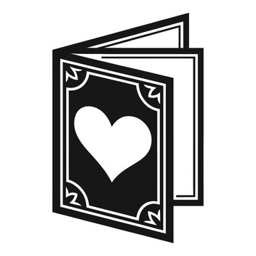 Folded greeting card with heart shape black silhouette