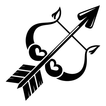 Bow and arrow with hearts forms a graphic silhouette