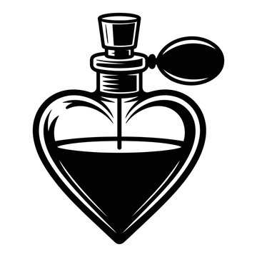 Heart shaped perfume bottle is shown as a black silhouette