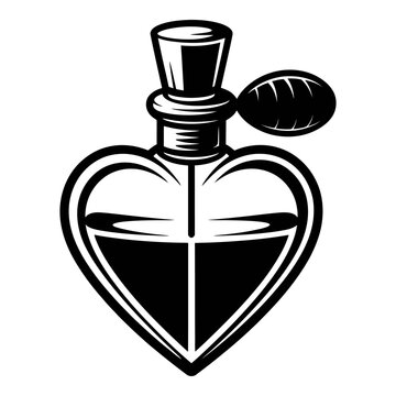Heart shaped perfume bottle with atomizer is a black silhouette
