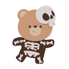 Fototapeta premium Cute teddy bear wearing skeleton costume and skull mask halloween illustration isolated on white background