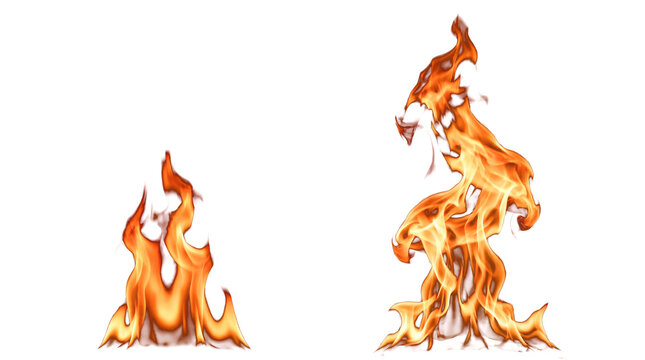 Two realistic fire flames isolated on transparent background