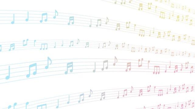 パステルカラーの五線譜と音符の音楽シームレスループ背景