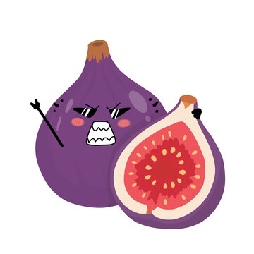 Cute fig fruit character with half cut slice wearing sunglasses vector illustration