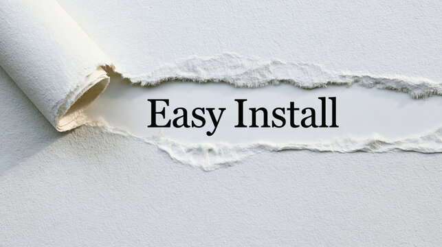 The words Easy Install are revealed behind a torn paper edge. This design represents a concept of simple setup or quick startup processes.