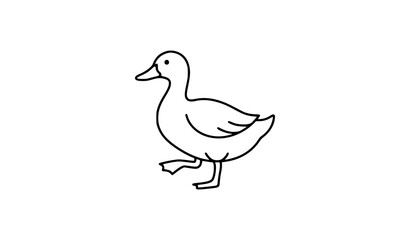 Fototapeta premium Modern Minimal Duck Walking Outline Vector Icon Black Line Art Bird Illustration