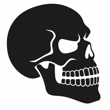 Black human skull silhouette in side profile view