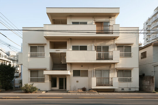 住宅街に建つ白い外壁の3階建て低層マンション