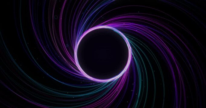 Purple and cyan neon vortex swirl background with dark centre, seamless 4K loop
