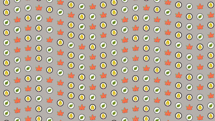 Pattern of stylized maple leaves and sushi rolls © rahmanda