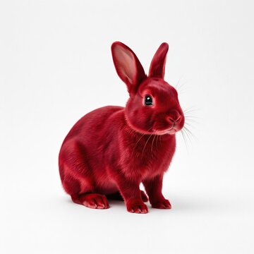 Vibrant Red-Furred Rabbit Posed Against a Clean White Studio Background