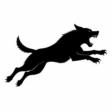 Black Silhouette of an Attacking Wolf or Werewolf