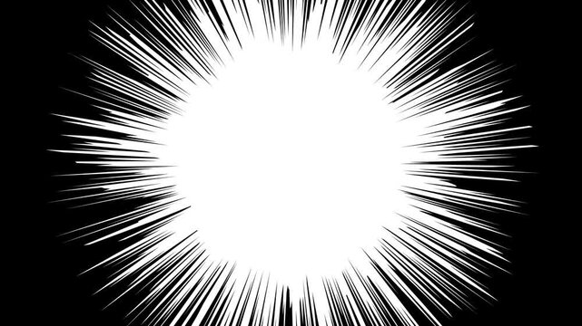 モノクロ漫画の集中線の背景アニメーション。衝撃や迫力を演出する漫画的表現。ループする4K動画