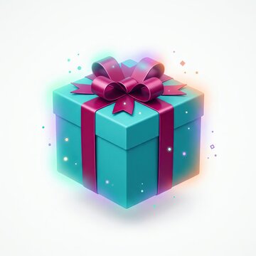 Vibrant turquoise gift box with pink ribbon and sparkling glowing decorations