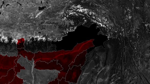 Arunachal Pradesh Map Animation Highlighting State Boundaries, Himalayan Geography, Regional Location, Terrain, and Detailed Topographic Features