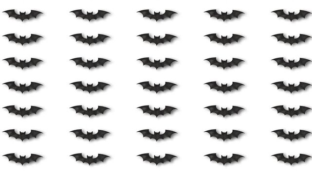 Halloween Black Bats Flying Pattern Animation on White Background for Spooky Holiday Celebration.