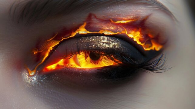 Glowing Magma Eye Makeup with Fiery Iris Effect