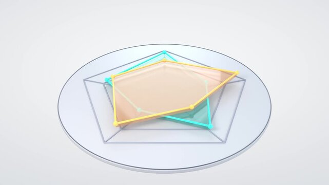 3D Radar Chart Comparing Two Data Profiles on Pentagon Spider Chart Light Gray Background Seamless Loop 4K