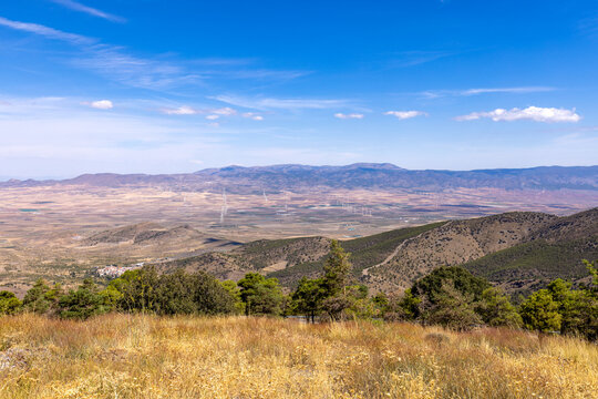 Panoramic view of the Sierra de Baza Natural Park in Granada, Andalusia, Spain, from the Sierra Nevada