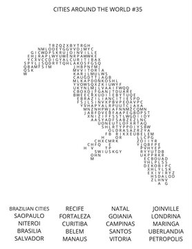 Creative word cloud featuring major cities around the world in black and white design