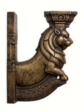 Sculpted animal architectural bracket with ornate floral carving and curved traditional support