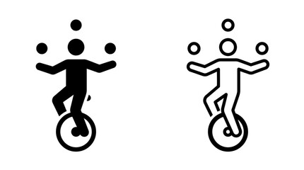 Juggler on a unicycle silhouette icon in black and white © MdDelowar