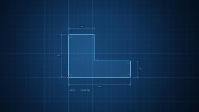 Parametric CAD Sketch Extrude and Fillet Build Animation