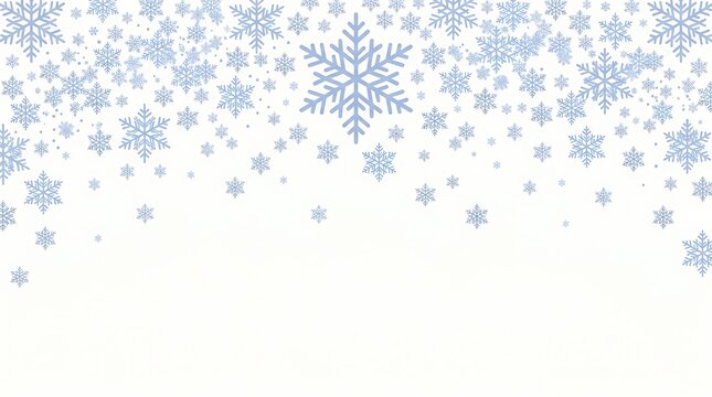 Light blue snowflakes falling on white background