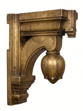 Ornate arched architectural bracket with suspended rounded floral ornament and stepped layered molding