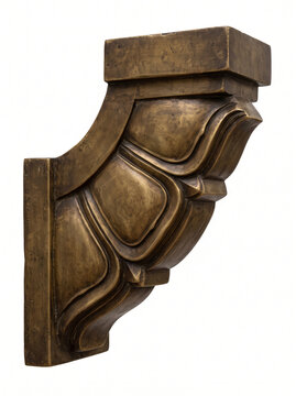 Sculptural curved architectural corbel with layered organic relief and broad rectangular upper molding