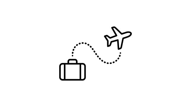 Simple travel icon with a suitcase and airplane flight path suitcase airplane vacation aviation transportation graphics minimalist adventure departure transport
