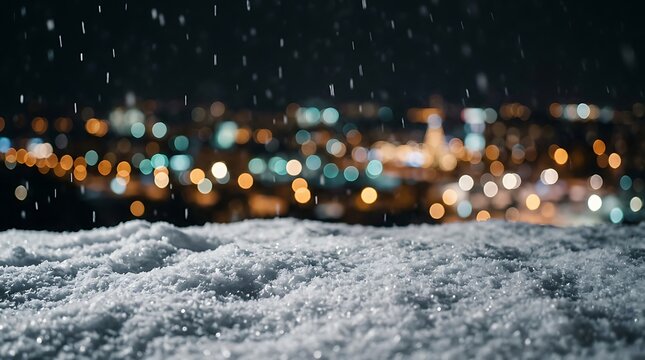 Snow texture with blurred urban lights at night