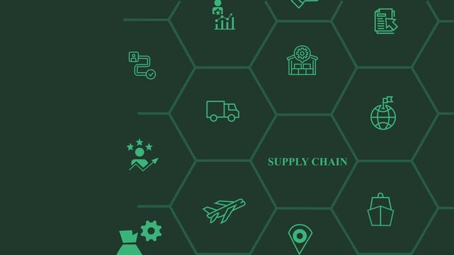 Supply Chain Management concept on the gradient background. Flexible logistics, adaptive operations and resilient global distribution systems.motion graphic concept.
