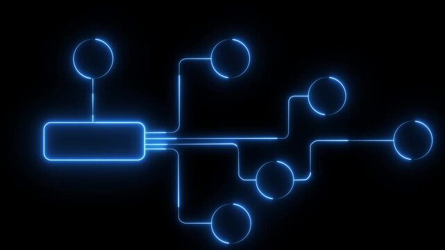 Blue neon Ai tools or neon box. Multi function for Agentic AI technology motion background. Multi agent AI systems, Automate daily Tasks Smart , animation on transparent.