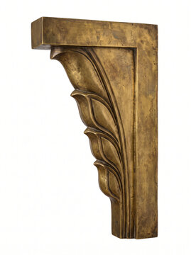 Tall carved architectural corbel with layered leaf relief and curved botanical support