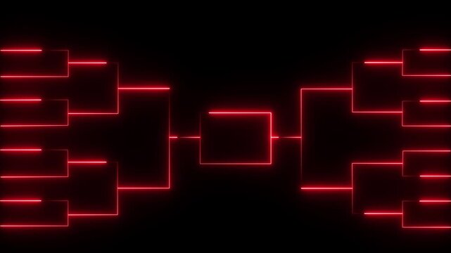 Animated red neon bracket graphic on black background competition visualization. 4K black background visuals