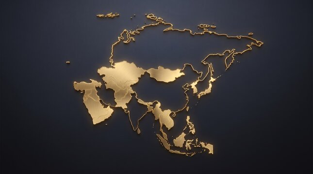 Elegant Golden Asia Map Illustration on Dark Background