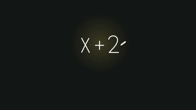 A piece of chalk writes and simplifies an algebraic equation on its own, reducing a complex fraction into a single final answer. Seamless 6-second loop rendered with alpha transparency, ideal as an ov