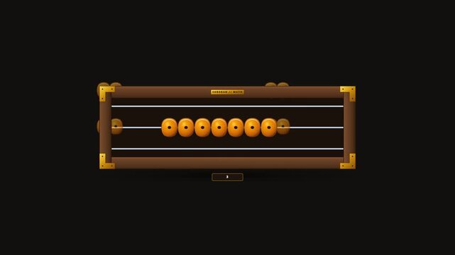 Wooden abacus beads slide along their rod and collide realistically to demonstrate a simple addition, settling into the final grouped count. Seamless 6-second transparent loop perfect for early arithm