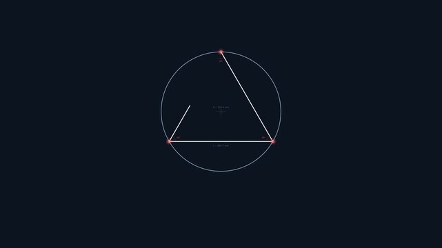 A classic drafting compass and ruler construct an equilateral triangle step by step through a precise circle-and-line geometric process. Seamless 6-second transparent loop perfect for geometry lessons