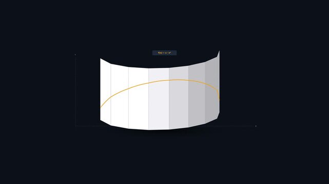 A flat sheet of graph paper folds itself in a sequential origami cascade to reveal a three-dimensional parabola surface, transforming an abstract function into a tangible shape. Seamless 6-second tran