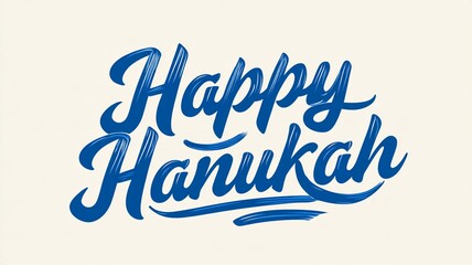 Happy Hanukkah Blue Greeting Text on Clean Light Background © Susana
