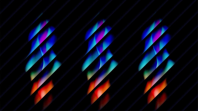 Abstract Triple Twisted Ribbon Wave in Blue, Purple and Orange Gradient with grain and glassy texture