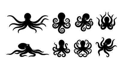 Obraz premium Stylized Black Octopus Monster Silhouette Vector Sticker Collection