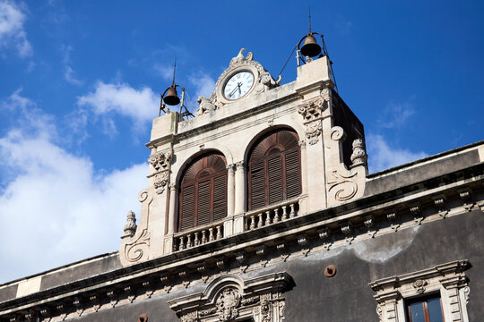 Catania, Italy; 1st September 2026: Palazzo Tezzano is a monumental Baroque palace located in Piazza Stesicoro in Catania, Sicily.