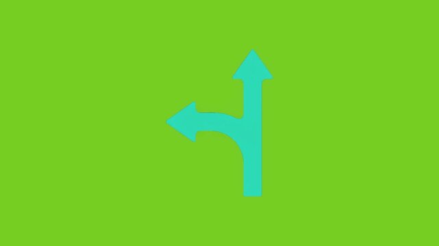 Minimalist blue two-way arrow icon pointing left and forward on a green screen key background.