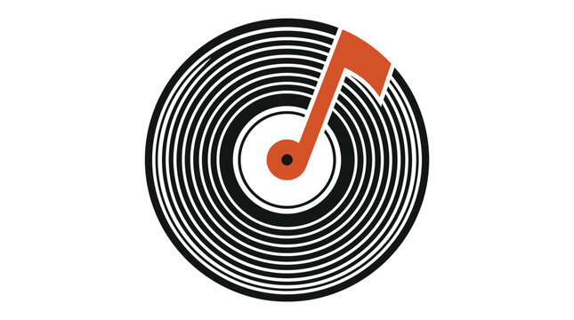 Modern vinyl record illustration featuring vibrant orange music note symbol for creative digital media design projects