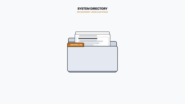 A flat icon of a file folder containing documents is centered on a clean light background for business website interface use.